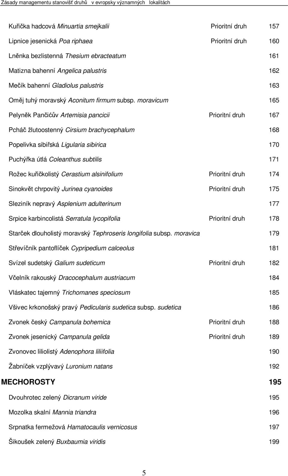 moravicum 165 Pelynk Paniv Artemisia pancicii Prioritní druh 167 Pchá žlutoostenný Cirsium brachycephalum 168 Popelivka sibiská Ligularia sibirica 170 Puchýka útlá Coleanthus subtilis 171 Rožec