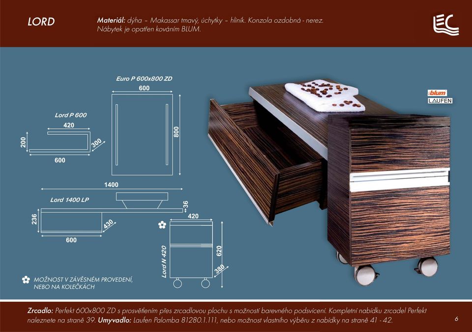 Perfekt 600x800 ZD s prosvětlením přes zrcadlovou plochu s možností barevného podsvícení.