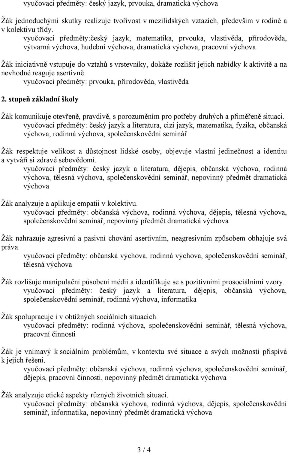 aktivitě a na nevhodné reaguje asertivně. vyučovací předměty: prvouka, přírodověda, vlastivěda 2.