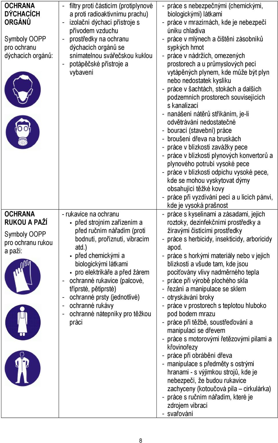 a před ručním nářadím (proti bodnutí, proříznutí, vibracím atd.