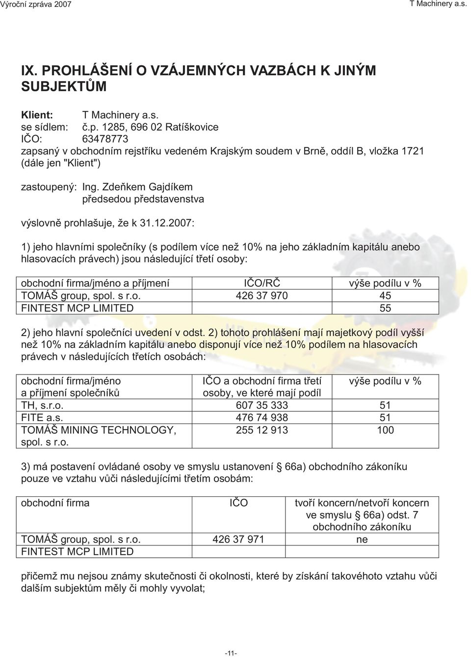 Zdeòkem Gajdíkem pøedsedou pøedstavenstva výslovnì prohlašuje, že k 31.12.