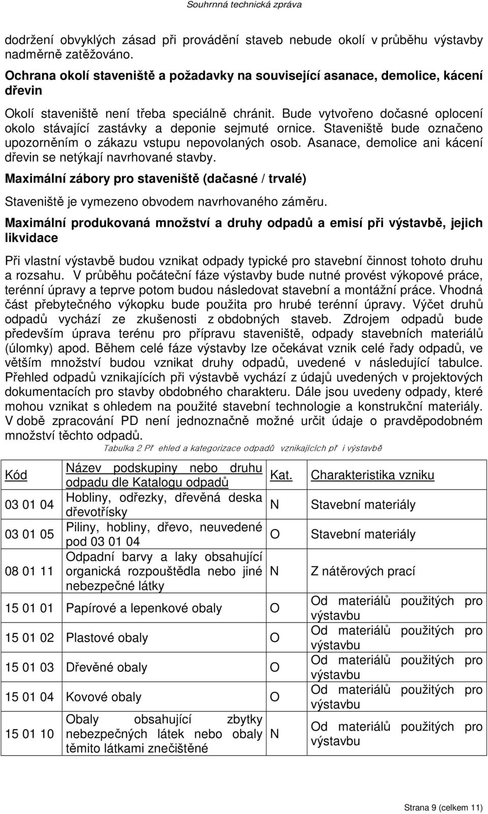 Bude vytvořeno dočasné oplocení okolo stávající zastávky a deponie sejmuté ornice. Staveniště bude označeno upozorněním o zákazu vstupu nepovolaných osob.