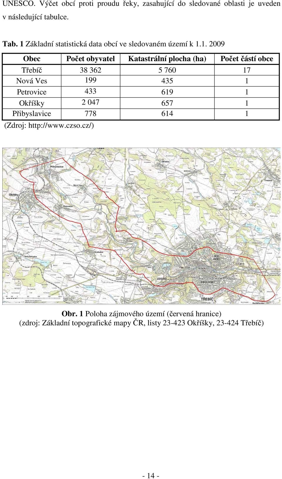 obce Třebíč 38 362 5 760 17 Nová Ves 199 435 1 Petrovice 433 619 1 Okříšky 2 047 657 1 Přibyslavice 778 614 1 (Zdroj: