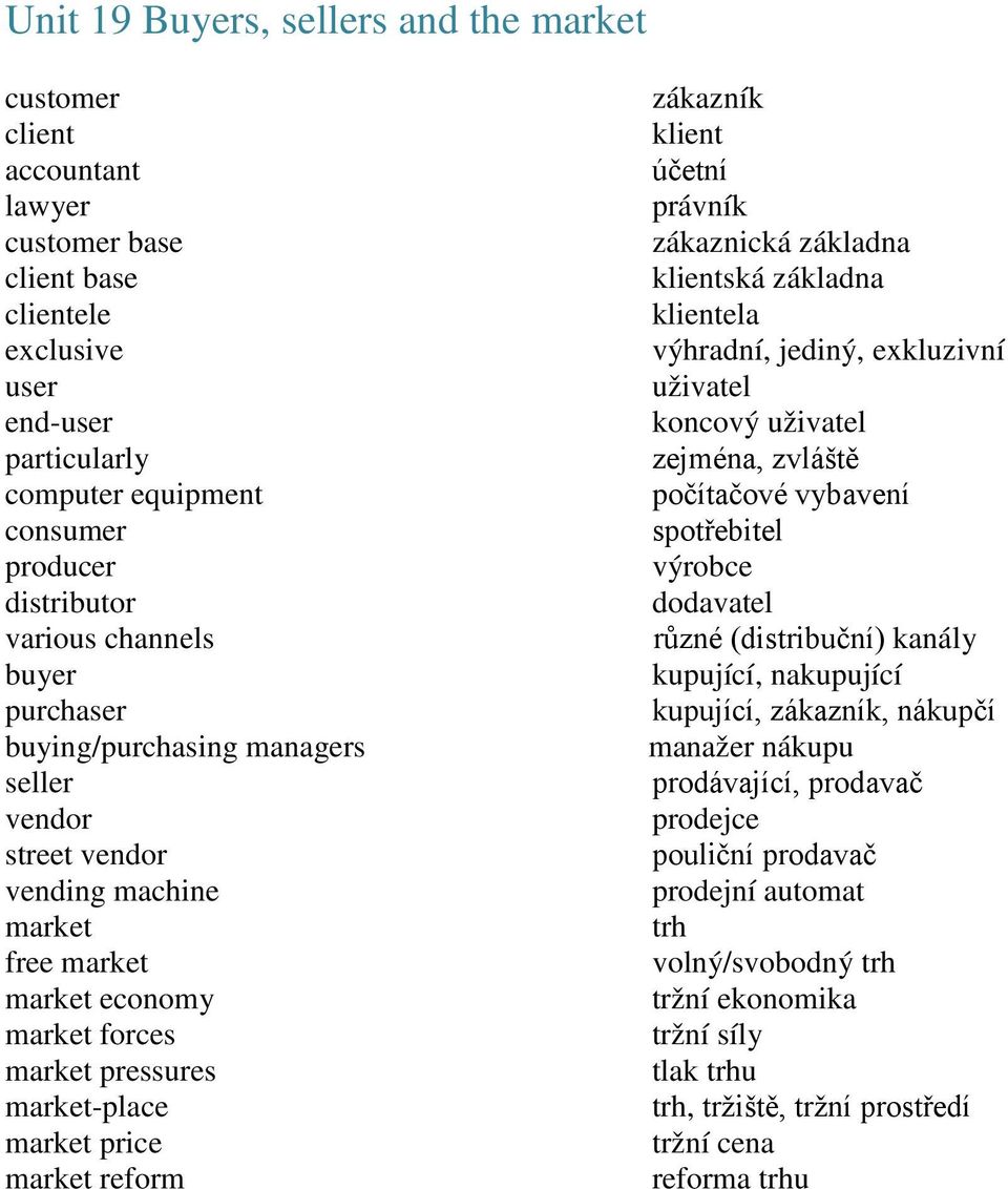 market reform zákazník klient účetní právník zákaznická základna klientská základna klientela výhradní, jediný, exkluzivní uživatel koncový uživatel zejména, zvláště počítačové vybavení spotřebitel