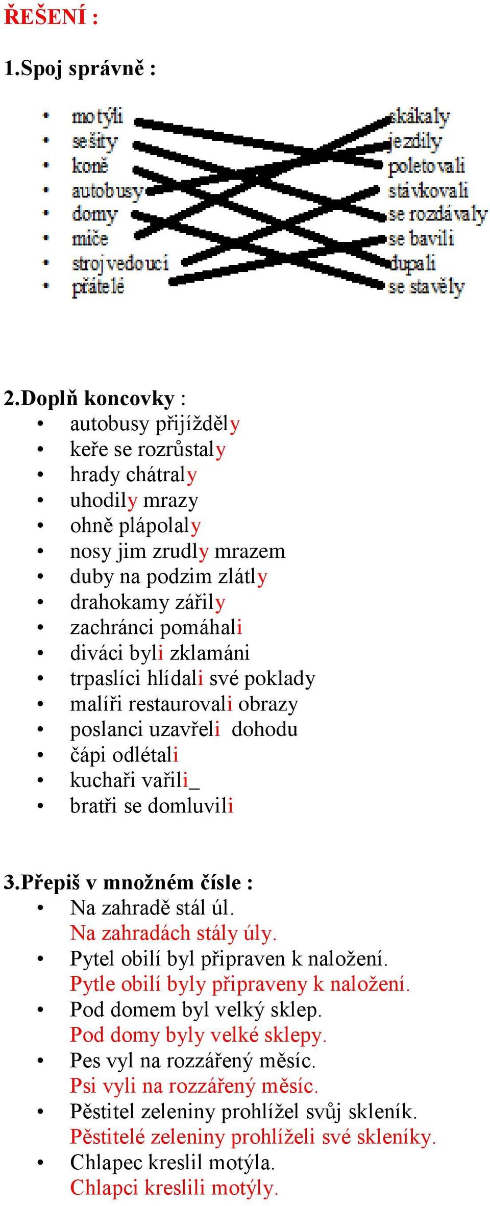 byli zklamáni trpaslíci hlídali své poklady malíři restaurovali obrazy poslanci uzavřeli dohodu čápi odlétali kuchaři vařili_ bratři se domluvili 3.