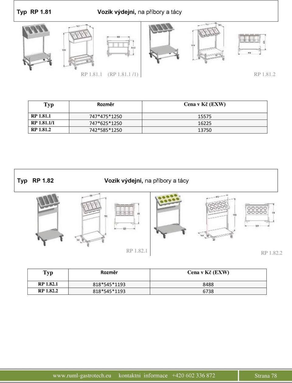 82 Vozík výdejní, na příbory a tácy RP 1.82.1 RP 1.82.2 Typ Rozměr RP 1.82.1 818*545*1193 8488 RP 1.