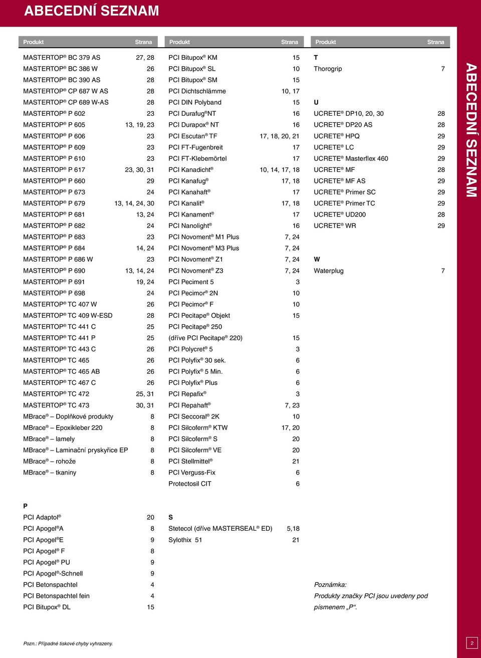 ichtschlämme 10, 17 PI IN Polyband 15 PI urafug NT 16 PI urapox NT 16 PI Escutan TF 17, 18, 20, 21 PI FT-Fugenbreit 17 PI FT-Klebemörtel 17 PI Kanadicht 10, 14, 17, 18 PI Kanafug 17, 18 PI Kanahaft