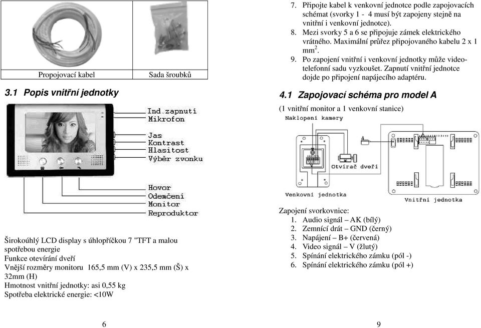 Zapnutí vnitřní jednotce dojde po připojení napájecího adaptéru. 3.1 Popis vnitřní jednotky 4.