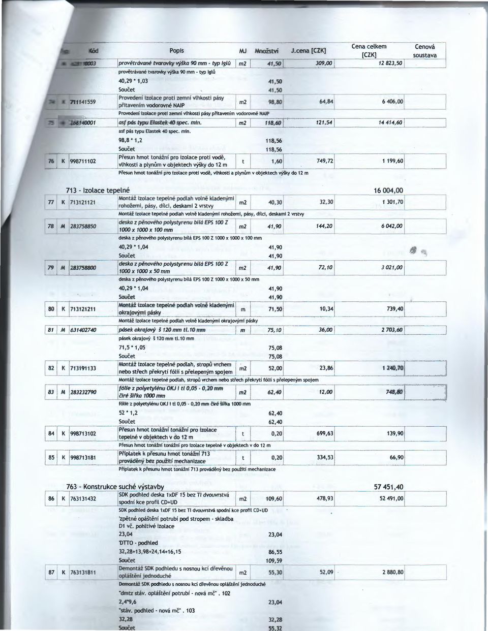 I m1 I 118,60 I 121,54 1 14 414,60 1 asf pás typu Elastek 40 spec. min. 98,8.