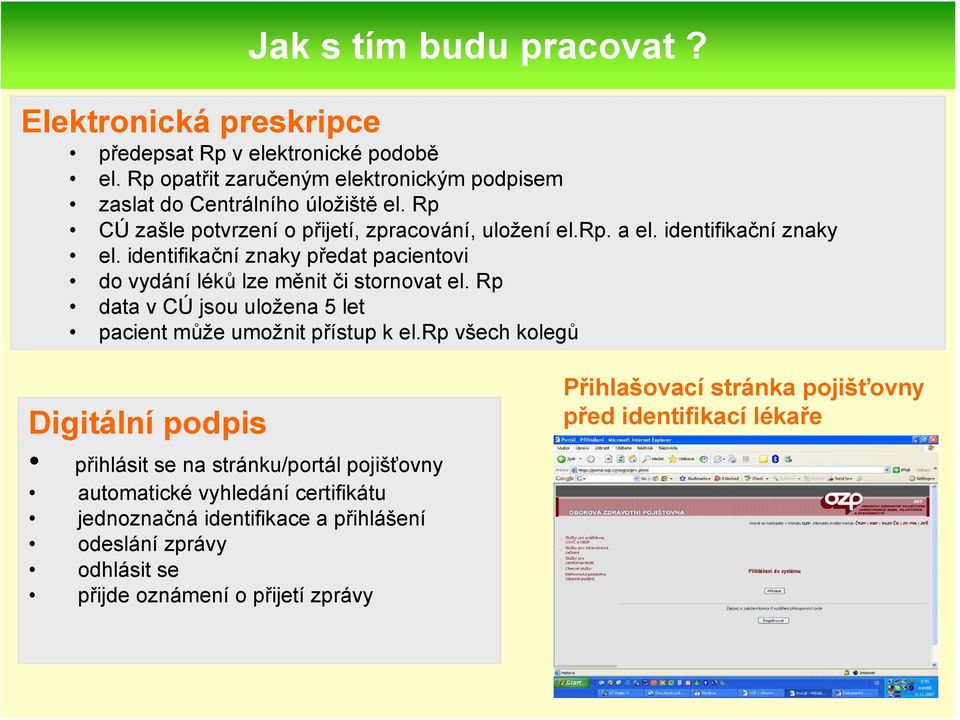 identifikační znaky předat pacientovi do vydání léků lze měnit či stornovat el. Rp data v CÚ jsou uložena 5 let pacient může umožnit přístup k el.