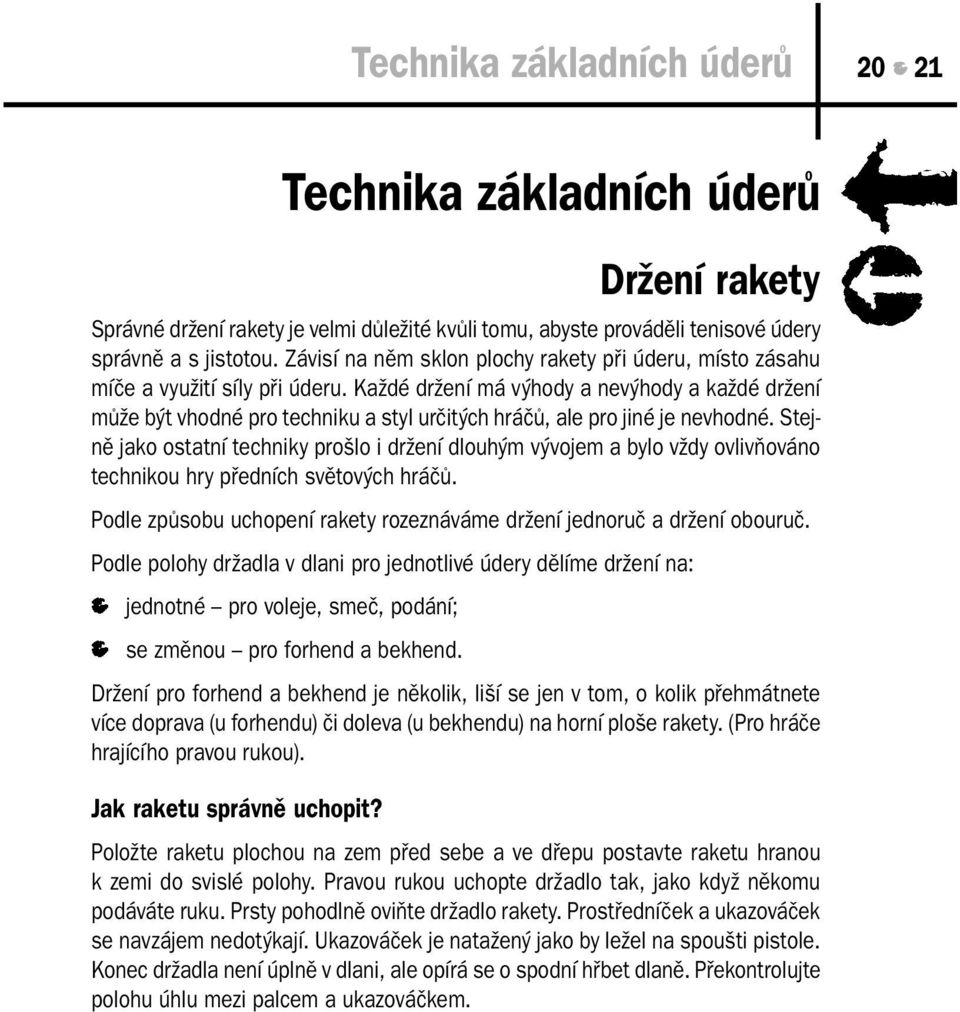 Každé držení má výhody a nevýhody a každé držení může být vhodné pro techniku a styl určitých hráčů, ale pro jiné je nevhodné.