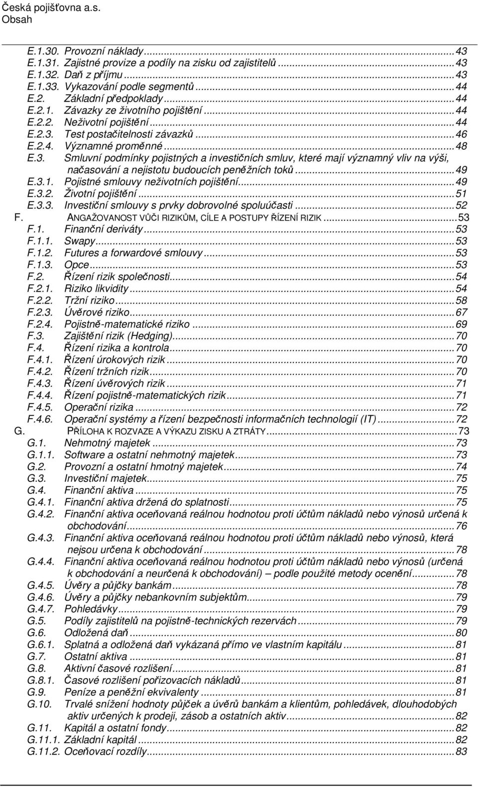 Test postačitelnosti závazků...46 E.2.4. Významné proměnné...48 E.3.