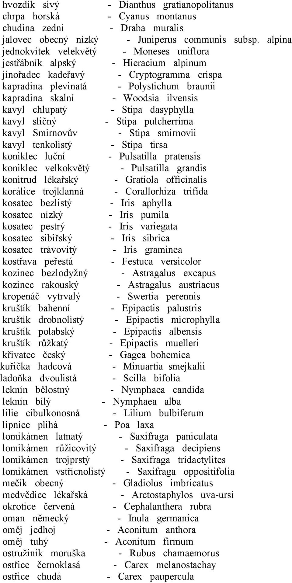 ilvensis kavyl chlupatý - Stipa dasyphylla kavyl sličný - Stipa pulcherrima kavyl Smirnovův - Stipa smirnovii kavyl tenkolistý - Stipa tirsa koniklec luční - Pulsatilla pratensis koniklec velkokvětý