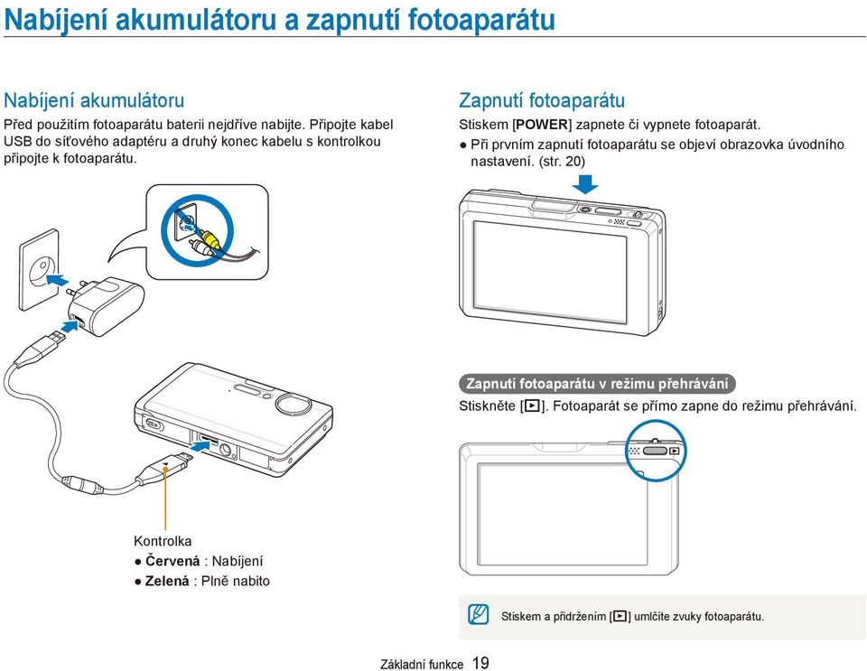 Zapnutí fotoaparátu Stiskem [POWER] zapnete či vypnete fotoaparát. Při prvním zapnutí fotoaparátu se objeví obrazovka úvodního nastavení. (str.