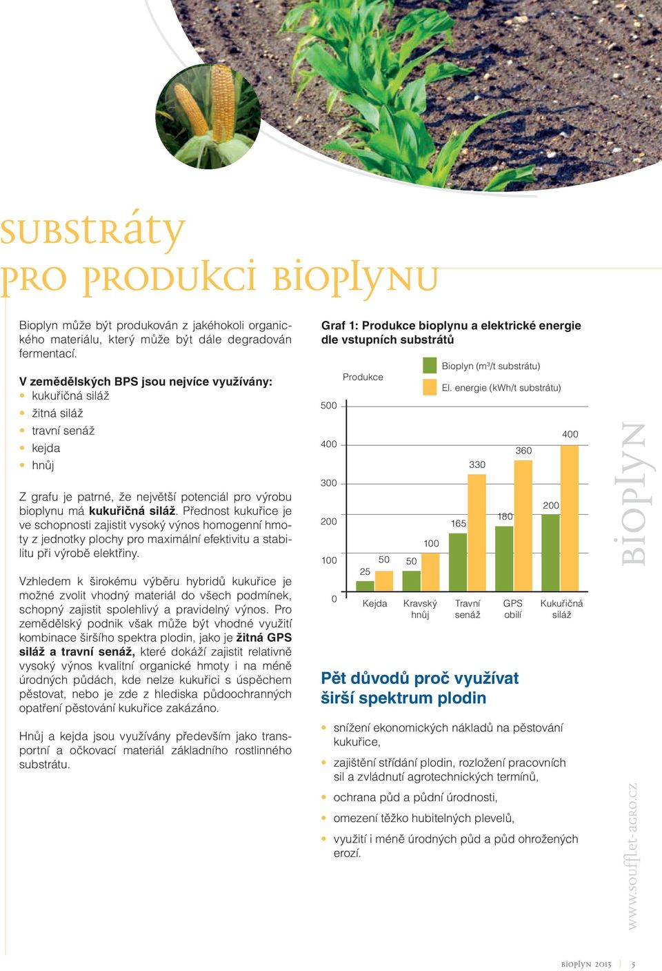 Přednost kukuřice je ve schopnosti zajistit vysoký výnos homogenní hmoty z jednotky plochy pro maximální efektivitu a stabilitu při výrobě elektřiny.