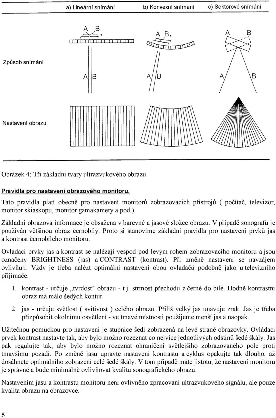 Základní obrazová informace je obsažena v barevné a jasové složce obrazu. V případě sonografu je používán většinou obraz černobílý.