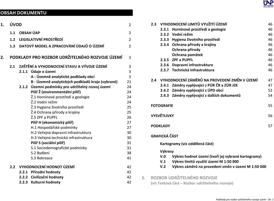 1 Horninové prostředí a geologie 24 Ž.2 Vodní režim 24 Ž.3 Hygiena životního prostředí 25 Ž.4 Ochrana přírody a krajiny 25 Ž.5 ZPF a PUPFL 26 Pilíř H (ekonomický pilíř) 27 H.