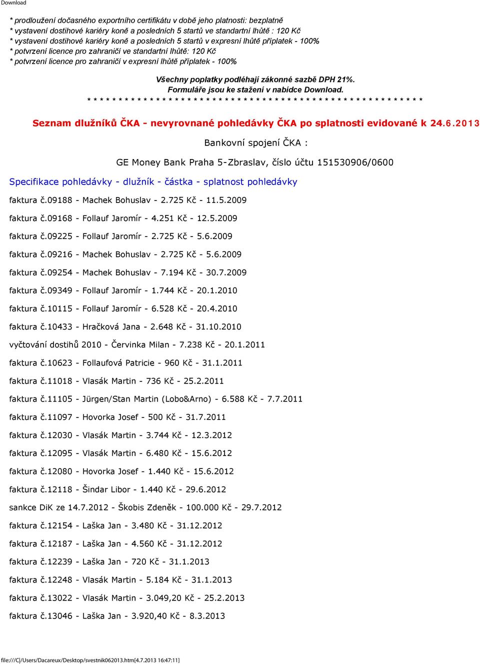 poplatky podléhají zákonné sazbě DPH 21%. Formuláře jsou ke stažení v nabídce Download.