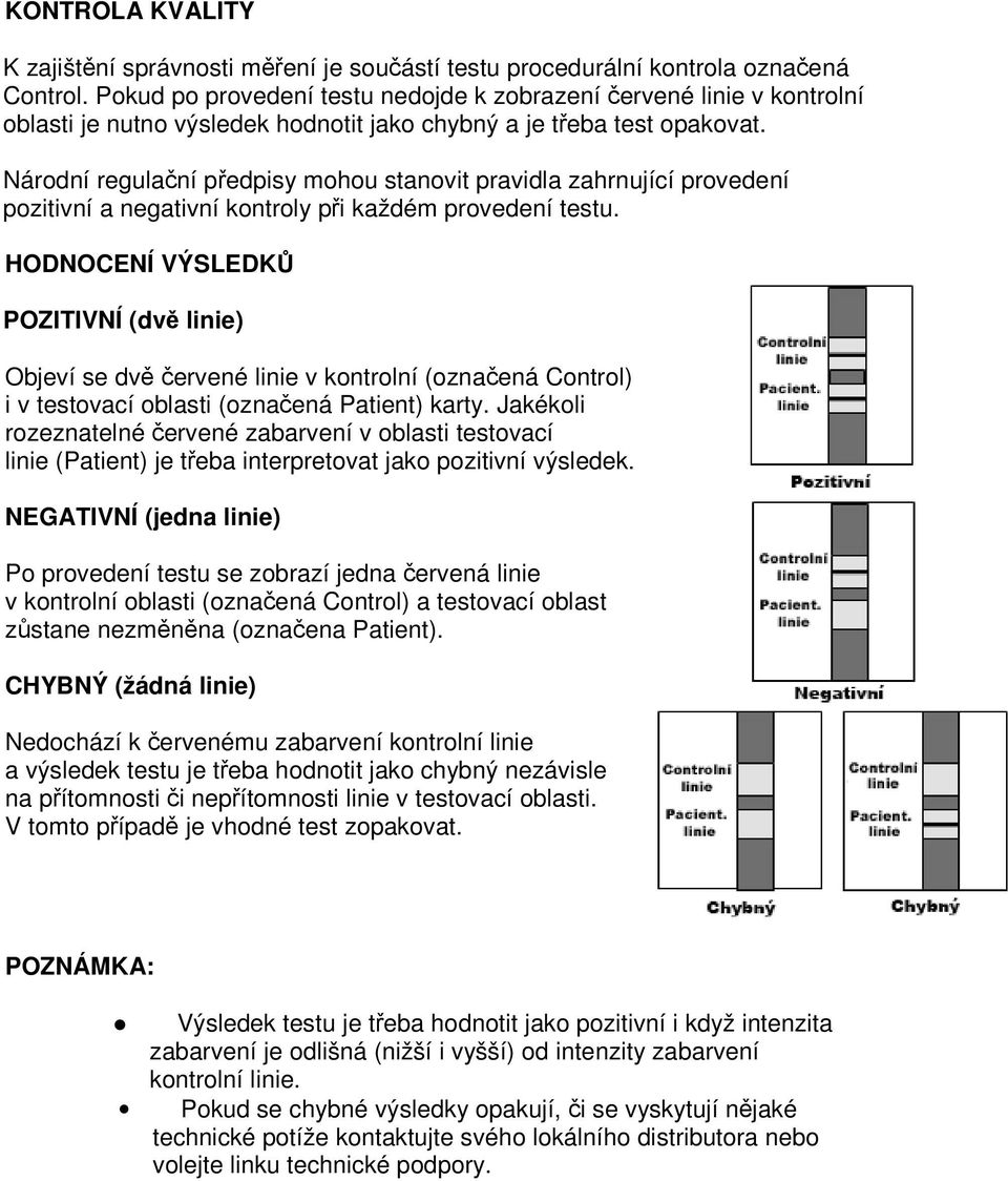 Národní regulační předpisy mohou stanovit pravidla zahrnující provedení pozitivní a negativní kontroly při každém provedení testu.