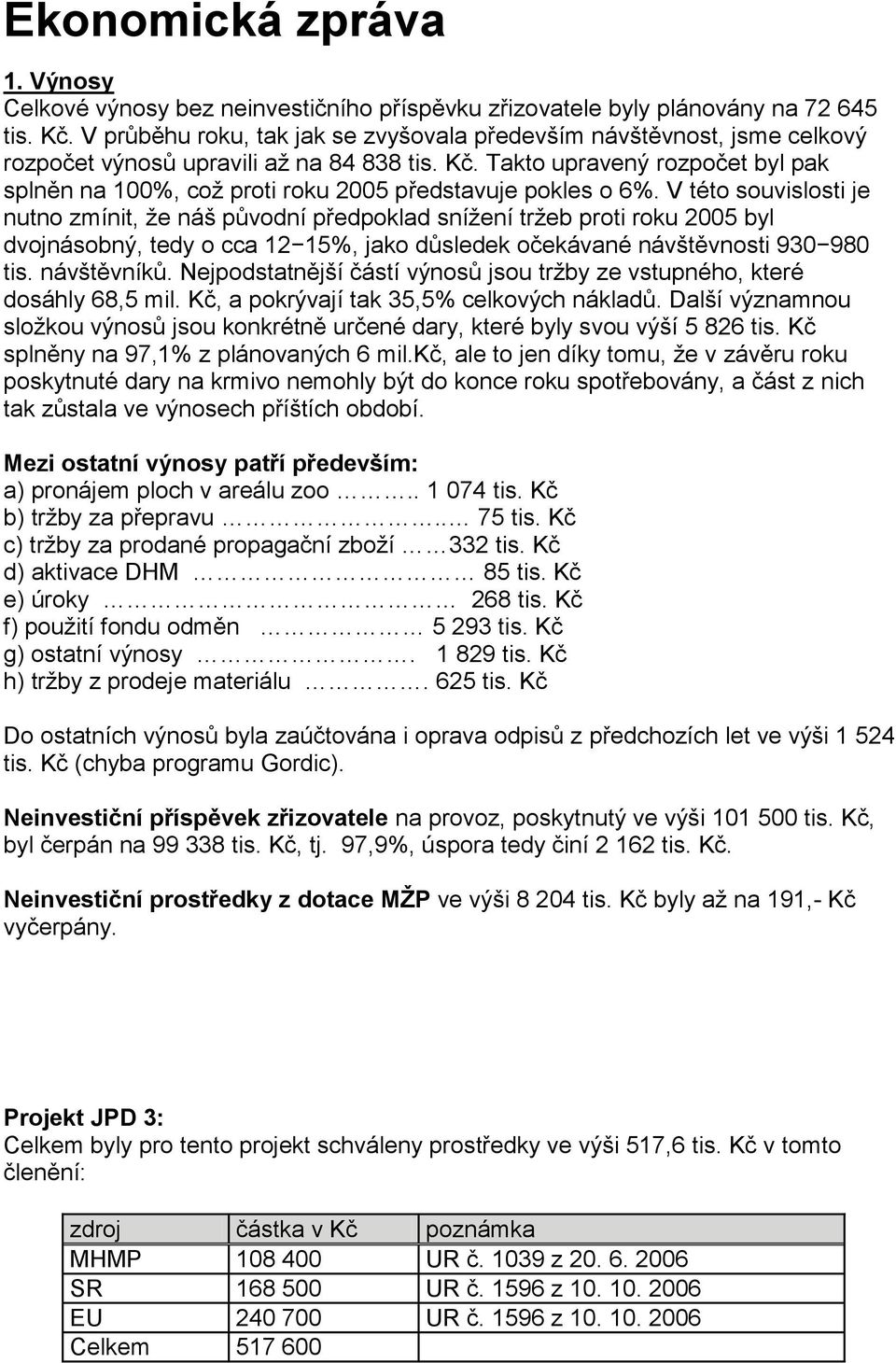 Takto upravený rozpočet byl pak splněn na 100%, což proti roku 2005 představuje pokles o 6%.