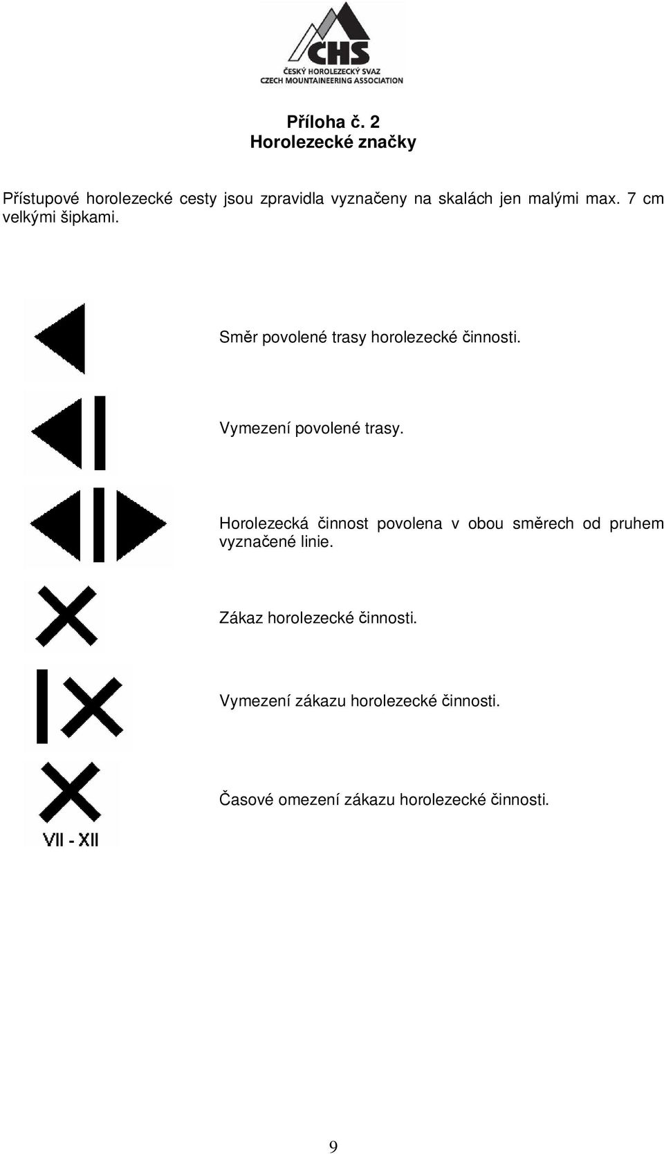 malými max. 7 cm velkými šipkami. Sm r povolené trasy horolezecké innosti.