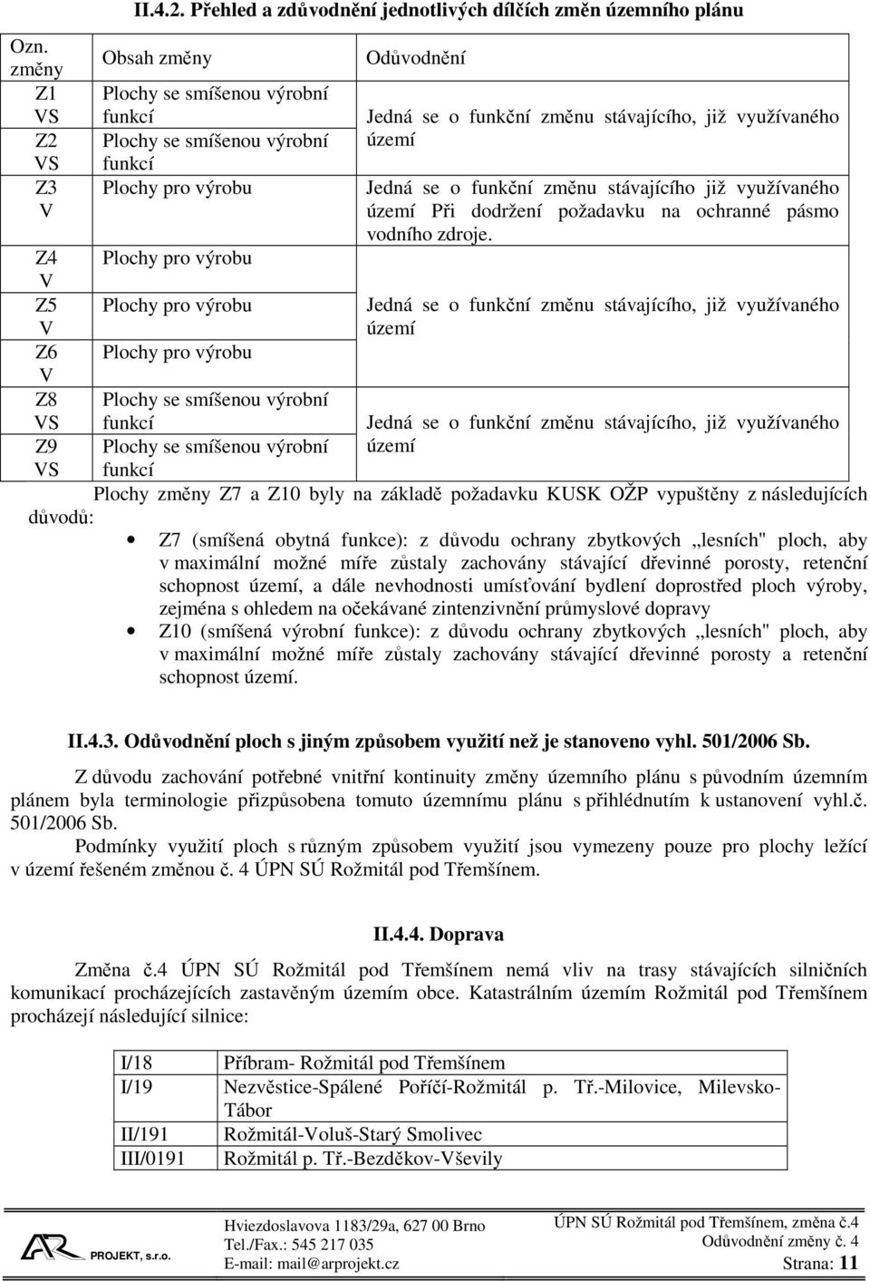 Přehled a zdůvodnění jednotlivých dílčích změn územního plánu Obsah změny Plochy se smíšenou výrobní funkcí Plochy se smíšenou výrobní funkcí Plochy pro výrobu Plochy pro výrobu Plochy pro výrobu