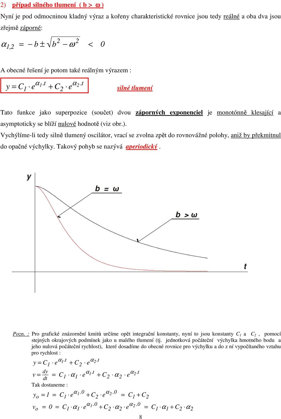 . Vchýlíme-li ted silně tlumený oscilátor, vrací se zvolna zpět do rovnovážné poloh, aniž b překmitnul do opačné výchlk. Takový pohb se nazývá aperiodický. b b > t Pozn.