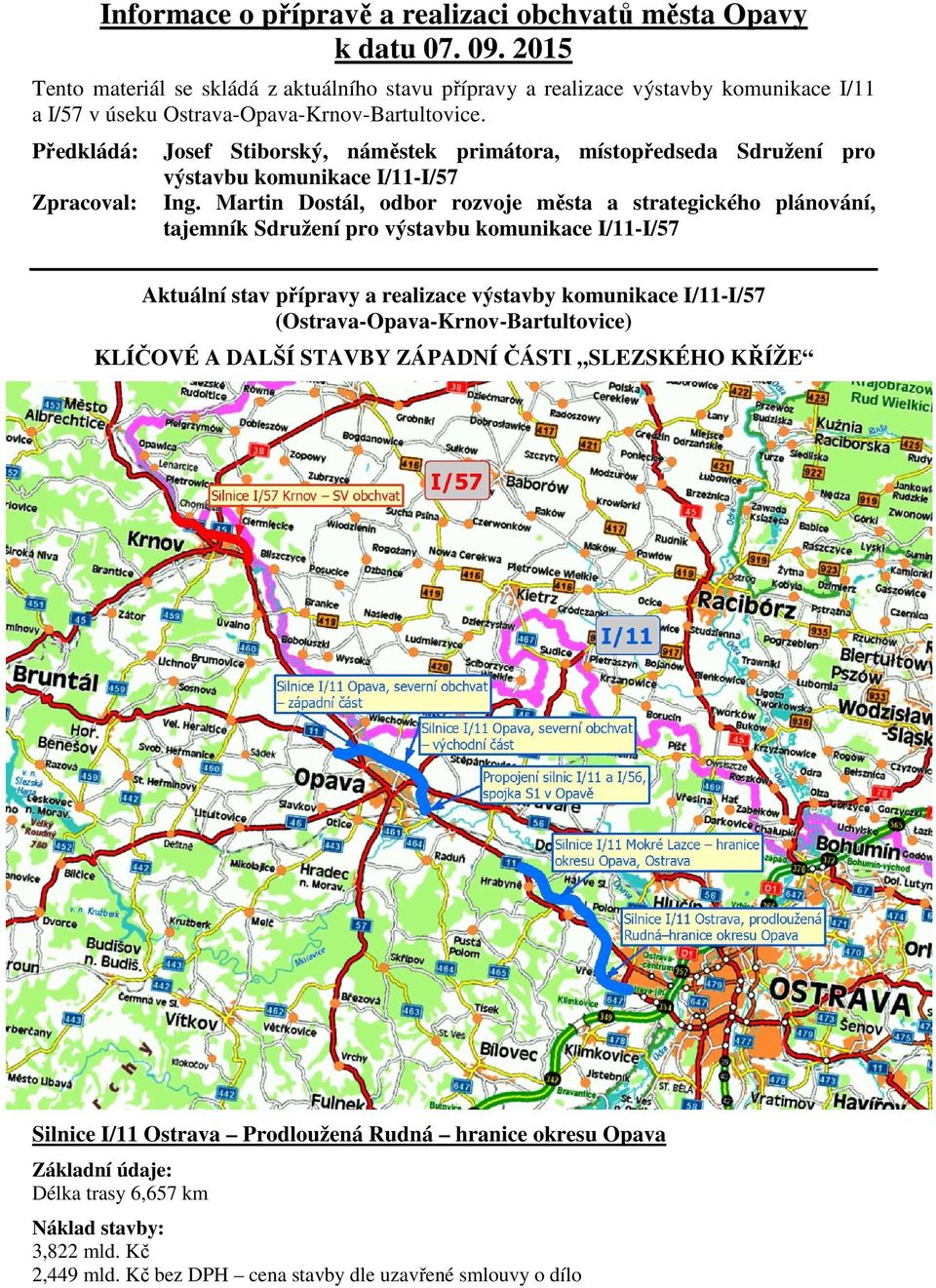 Předkládá: Zpracoval: Josef Stiborský, náměstek primátora, místopředseda Sdružení pro výstavbu komunikace I/11-I/57 Ing.