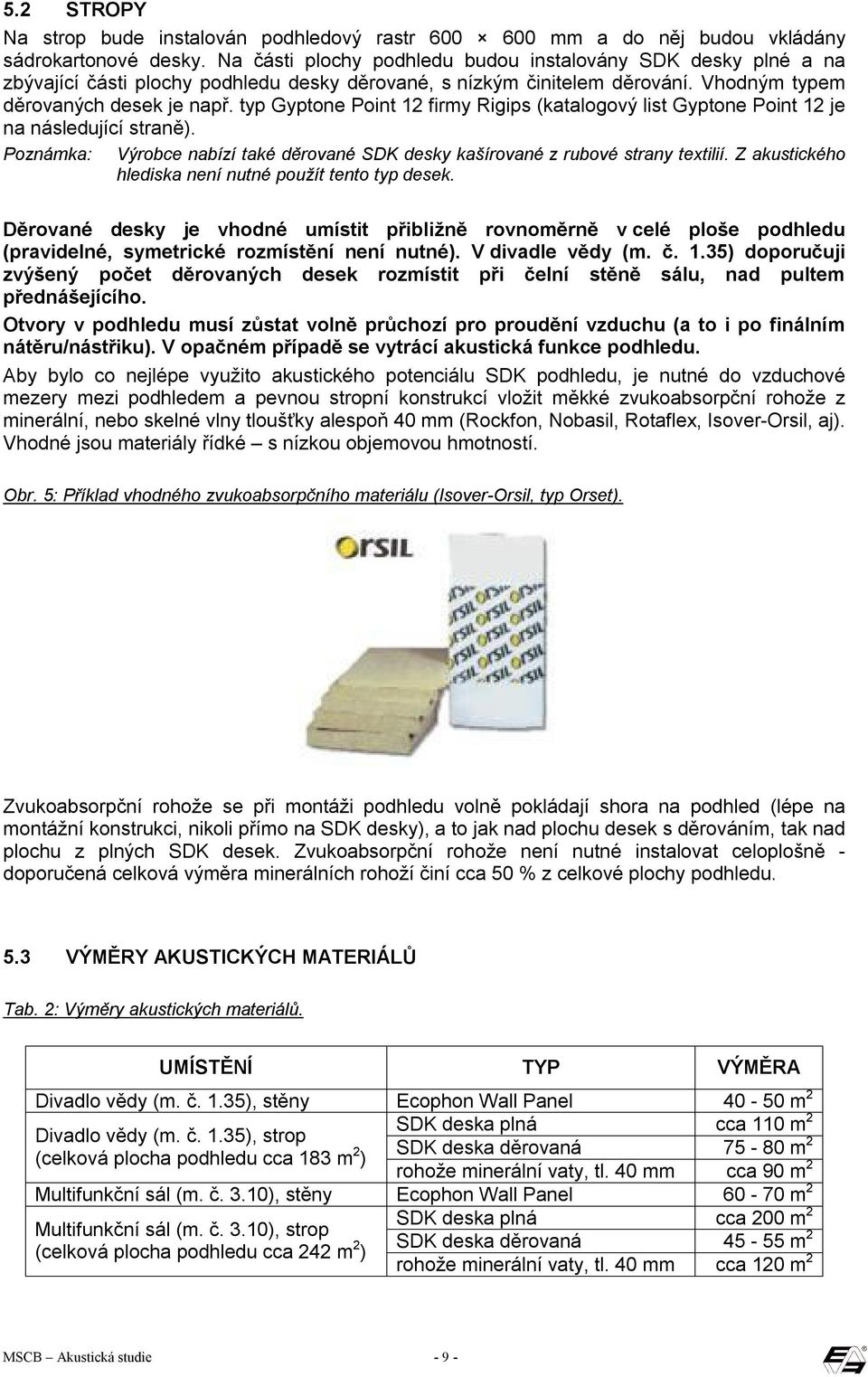 typ Gyptone Point 12 firmy Rigips (katalogový list Gyptone Point 12 je na následující straně). Poznámka: Výrobce nabízí také děrované SDK desky kašírované z rubové strany textilií.