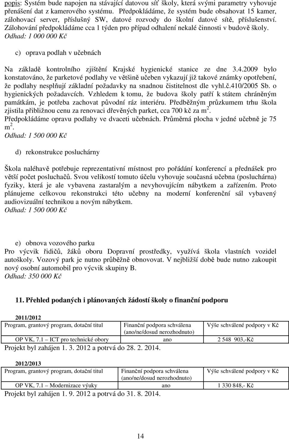 Zálohování předpokládáme cca 1 týden pro případ odhalení nekalé činnosti v budově školy.