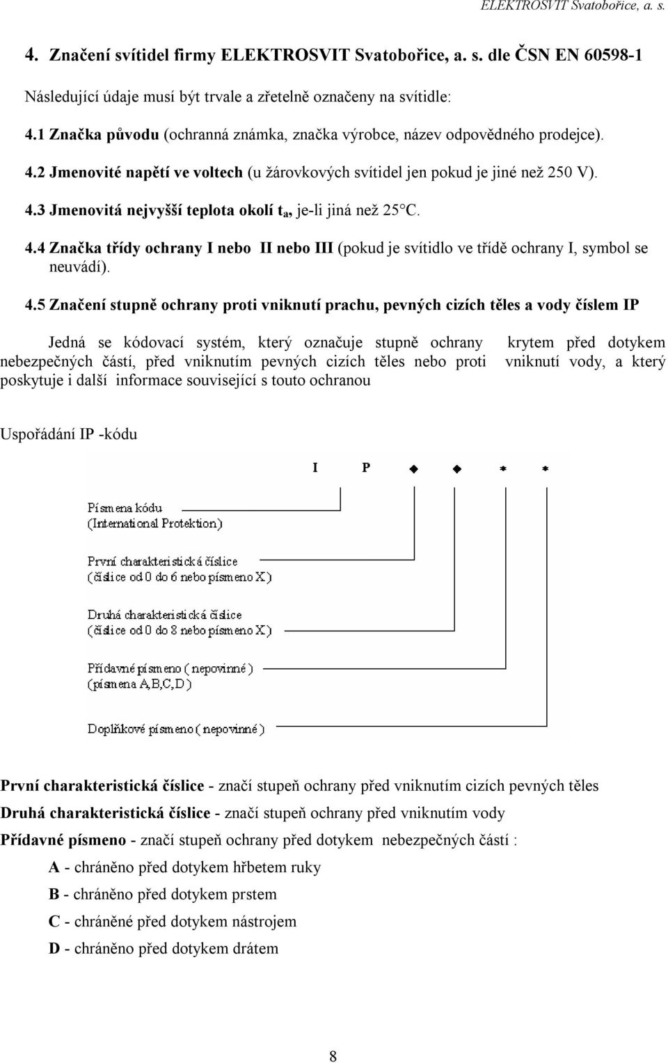 4.4 Značka třídy ochrany I nebo II nebo III (pokud je svítidlo ve třídě ochrany I, symbol se neuvádí). 4.