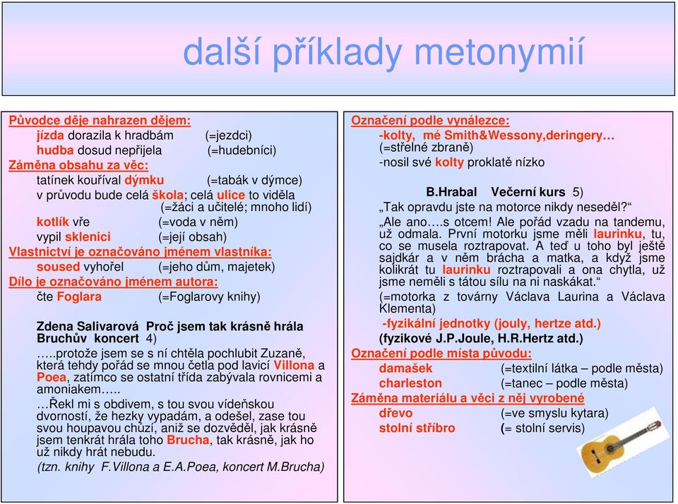 majetek) Dílo je označováno jménem autora: čte Foglara (=Foglarovy knihy) Zdena Salivarová Proč jsem tak krásně hrála Bruchův koncert 4).