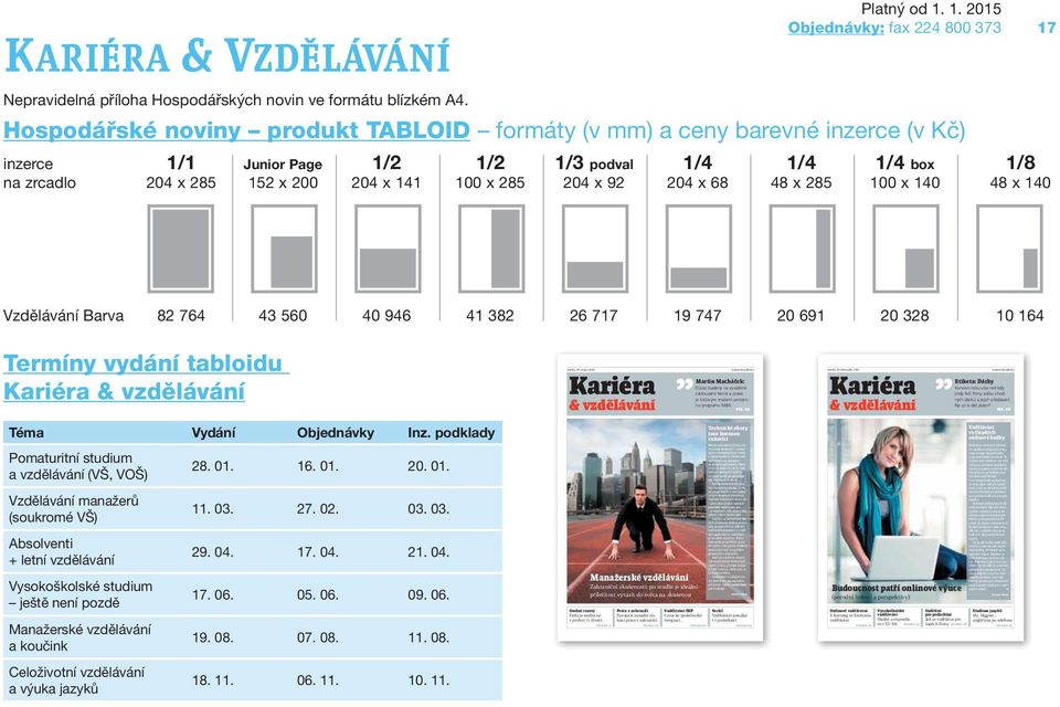 x 200 204 x 141 100 x 285 204 x 92 204 x 68 48 x 285 100 x 140 48 x 140 Vzdělávání Barva 82 764 43 560 40 946 41 382 26 717 19 747 20 691 20 328 10 164 Termíny vydání tabloidu Kariéra & vzdělávání