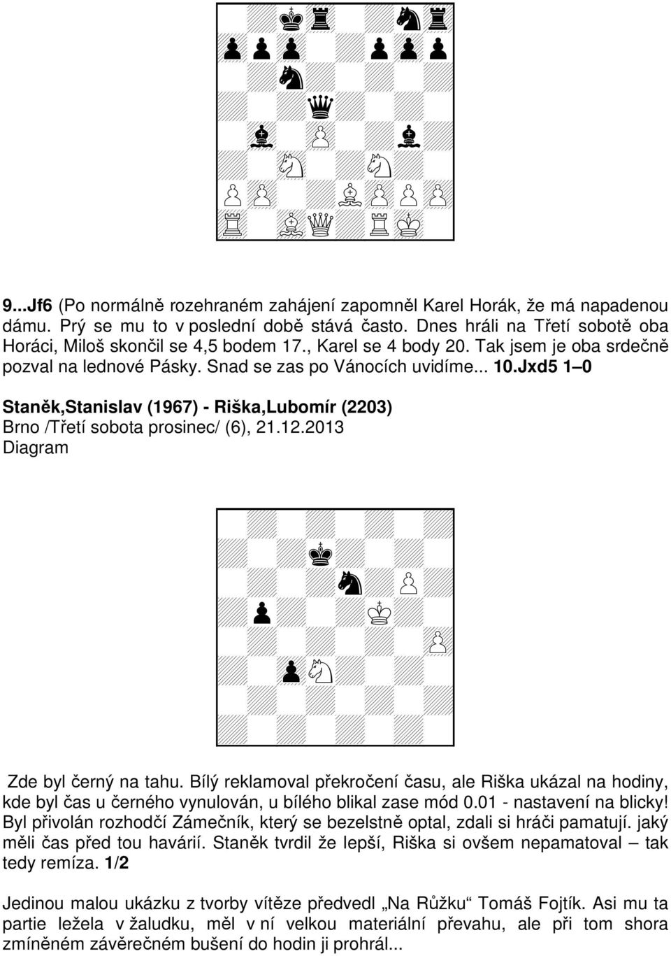 Jxd5 1 0 Staněk,Stanislav (1967) - Riška,Lubomír (2203) Brno /Třetí sobota prosinec/ (6), 21.12.2013 Diagram Zde byl černý na tahu.