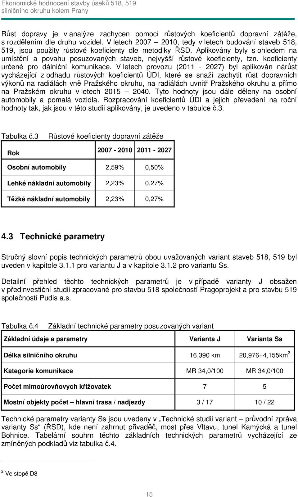 Aplikovány byly s ohledem na umístění a povahu posuzovaných staveb, nejvyšší růstové koeficienty, tzn. koeficienty určené pro dálniční komunikace.