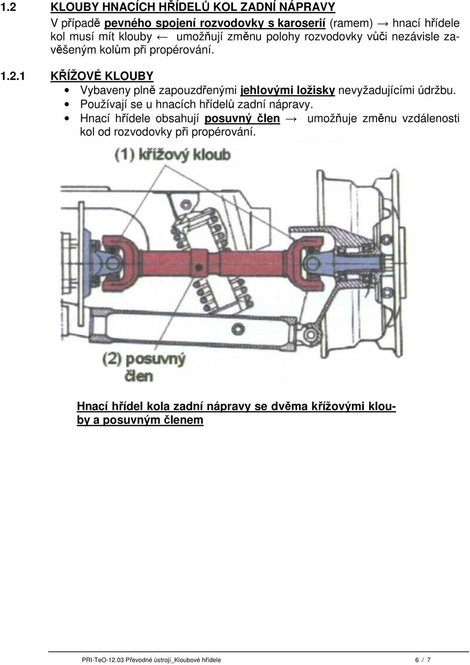 1 KŘÍŽOVÉ KLOUBY Vybaveny plně zapouzdřenými jehlovými ložisky nevyžadujícími údržbu. Používají se u hnacích hřídelů zadní nápravy.