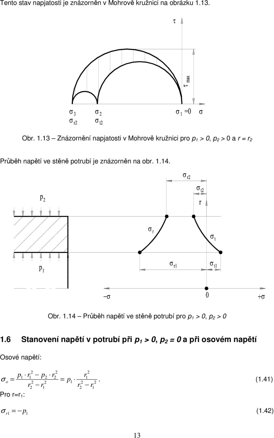 otubí je znázoněn na ob..4. Ob..4 Půběh naětí ve stěně otubí o > 0, > 0.