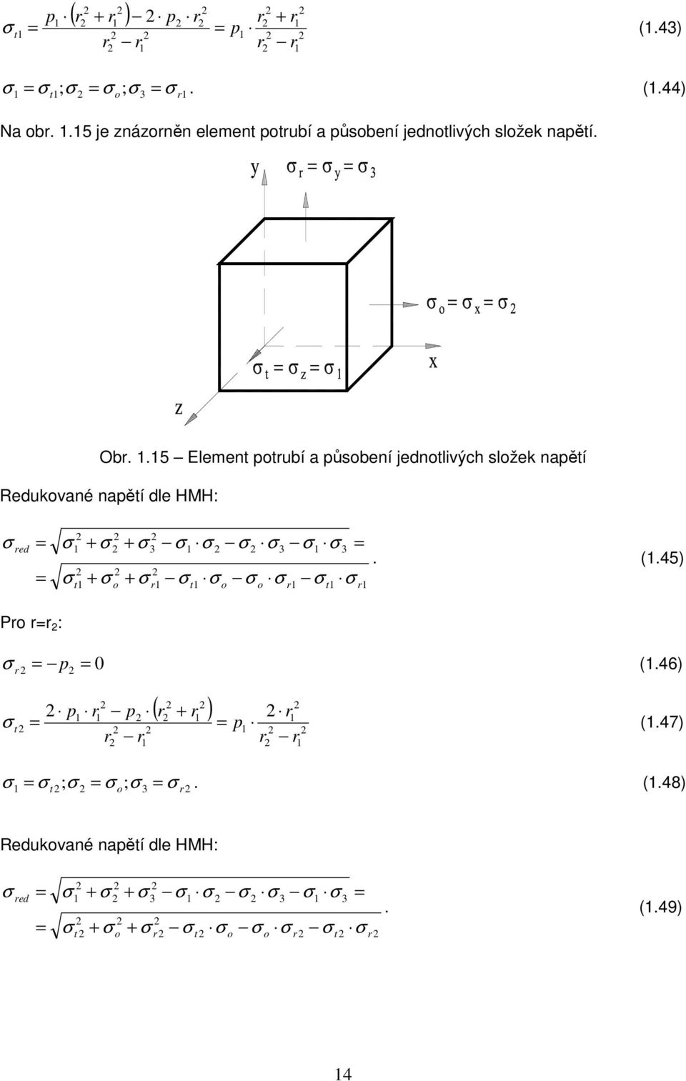 .5 Element otubí a ůsobení jednotlivých složek naětí Redukované naětí