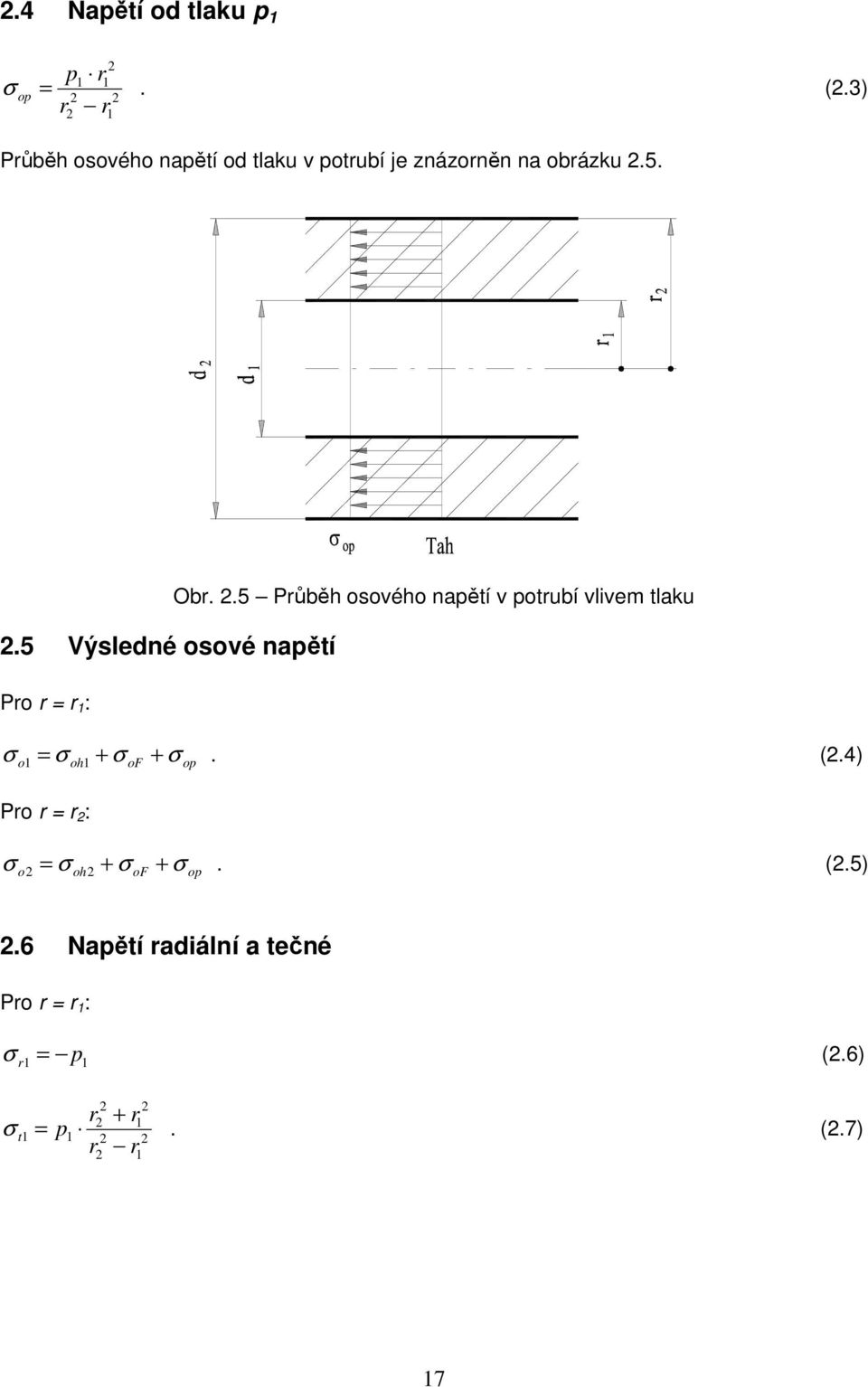 5. Ob..5 Půběh osového naětí v otubí vlivem tlaku.