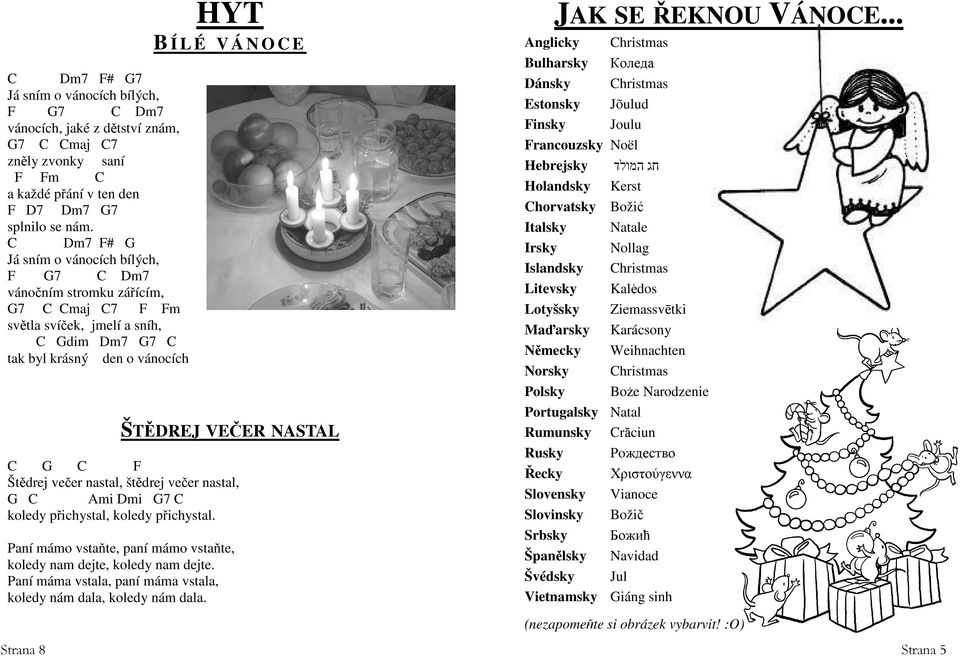 VEČER NASTAL C G C F Štědrej večer nastal, štědrej večer nastal, G C Ami Dmi G7 C koledy přichystal, koledy přichystal. Paní mámo vstaňte, paní mámo vstaňte, koledy nam dejte, koledy nam dejte.