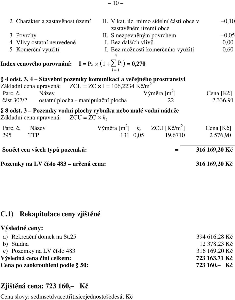 3, 4 Stavební pozemky komunikací a veřejného prostranství Základní cena upravená: ZCU = ZC I = 106,2234 Kč/m 2 Parc. č.