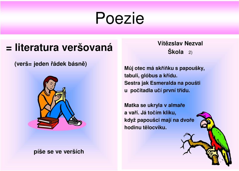 Sestra jak Esmeralda na poušti u počitadla učí první třídu.