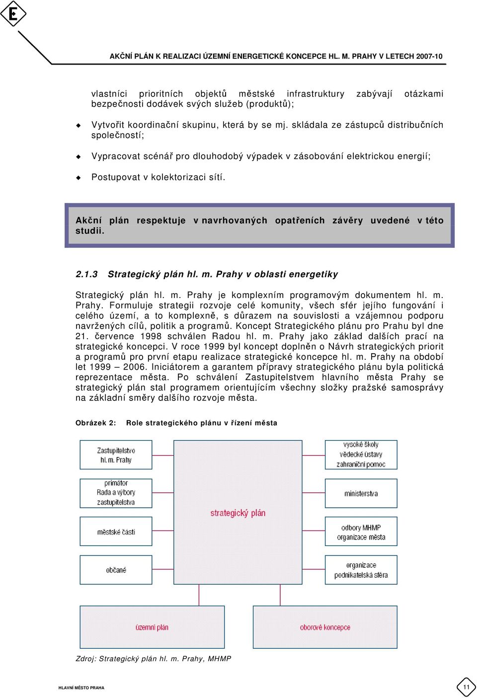 Akční plán respektuje v navrhovaných opatřeních závěry uvedené v této studii. 2.1.3 Strategický plán hl. m. Prahy v oblasti energetiky Strategický plán hl. m. Prahy je komplexním programovým dokumentem hl.