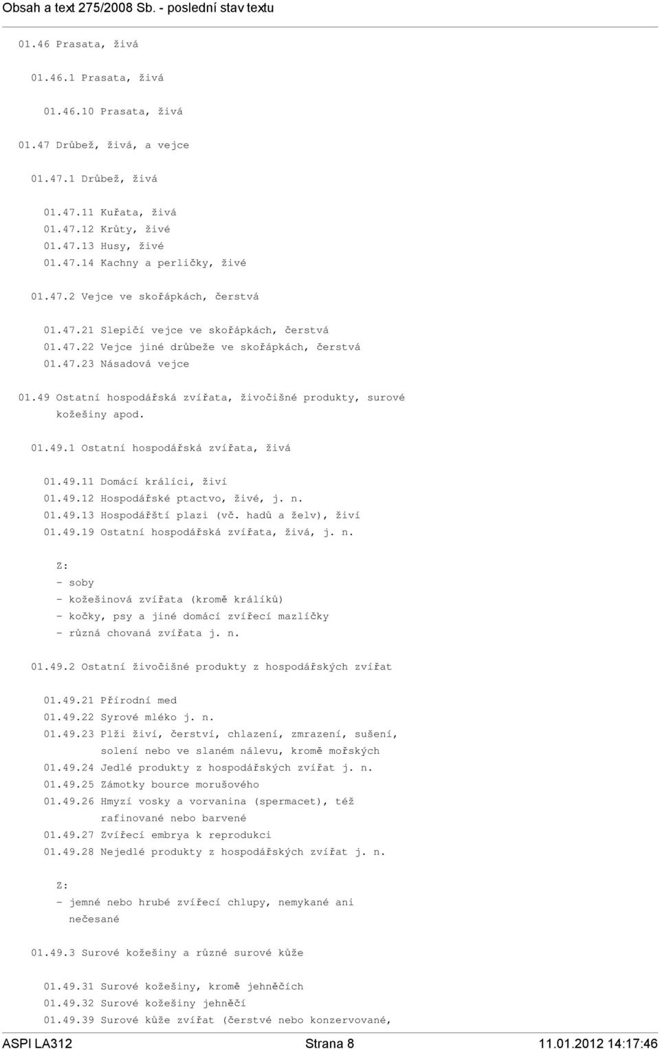 49 Ostatní hospodářská zvířata, živočišné produkty, surové kožešiny apod. 01.49.1 Ostatní hospodářská zvířata, živá 01.49.11 Domácí králíci, živí 01.49.12 Hospodářské ptactvo, živé, j. n. 01.49.13 Hospodářští plazi (vč.