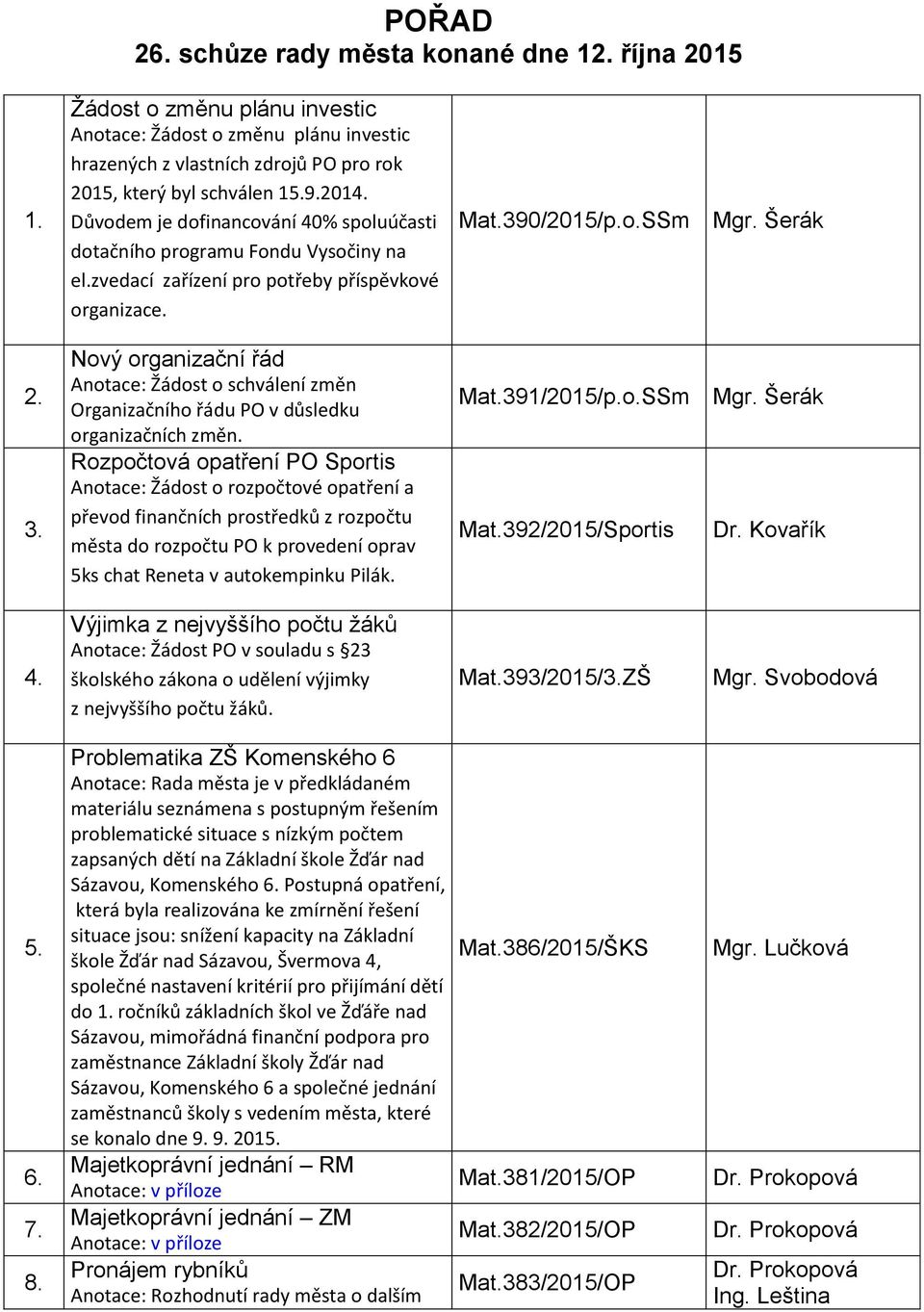 Nový organizační řád Anotace: Žádost o schválení změn Organizačního řádu PO v důsledku organizačních změn.