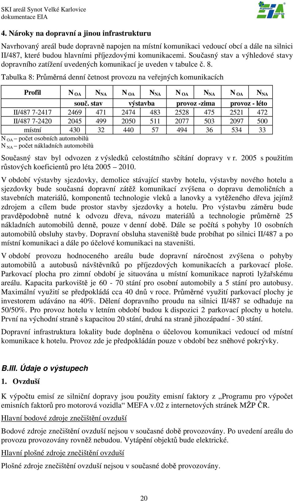 Tabulka 8: Průměrná denní četnost provozu na veřejných komunikacích Profil N OA N NA N OA N NA N OA N NA N OA N NA souč.