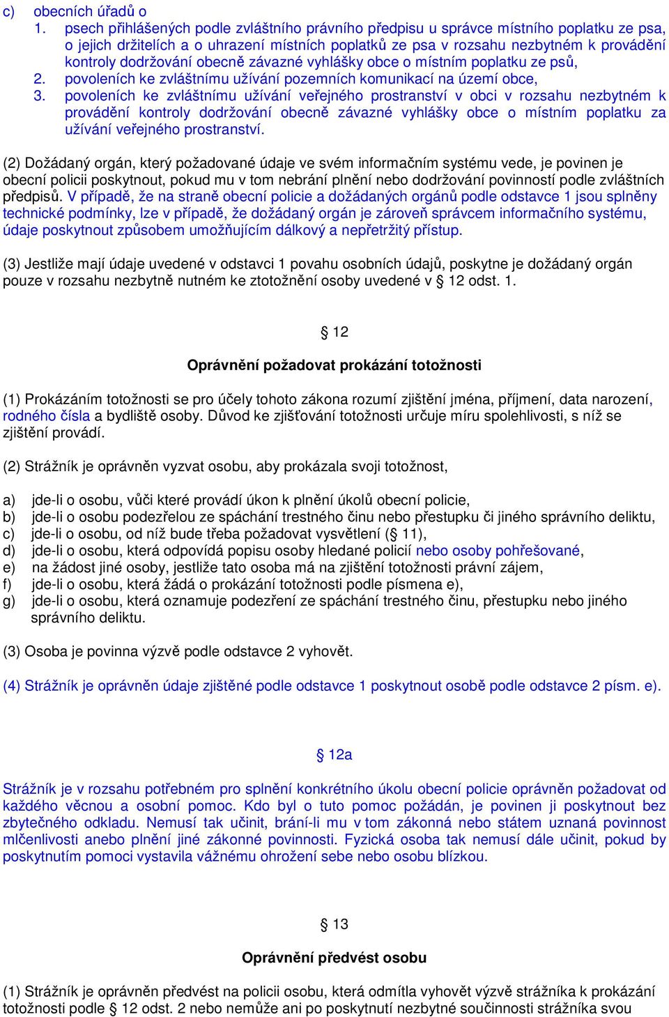 obecně závazné vyhlášky obce o místním poplatku ze psů, 2. povoleních ke zvláštnímu užívání pozemních komunikací na území obce, 3.