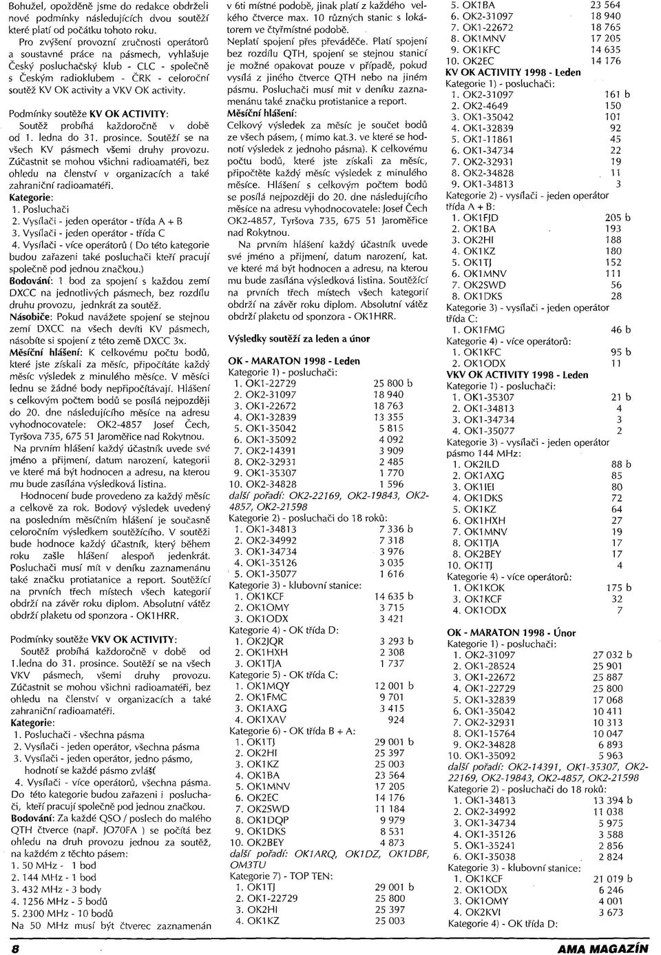 activíty. Podmínky soutěže KV OK ACTIVITY: Soutěž probíhá každoročně v době od 1. ledna do 31. prosince. Soutěží se na všech KV pásmech všemi druhy provozu.