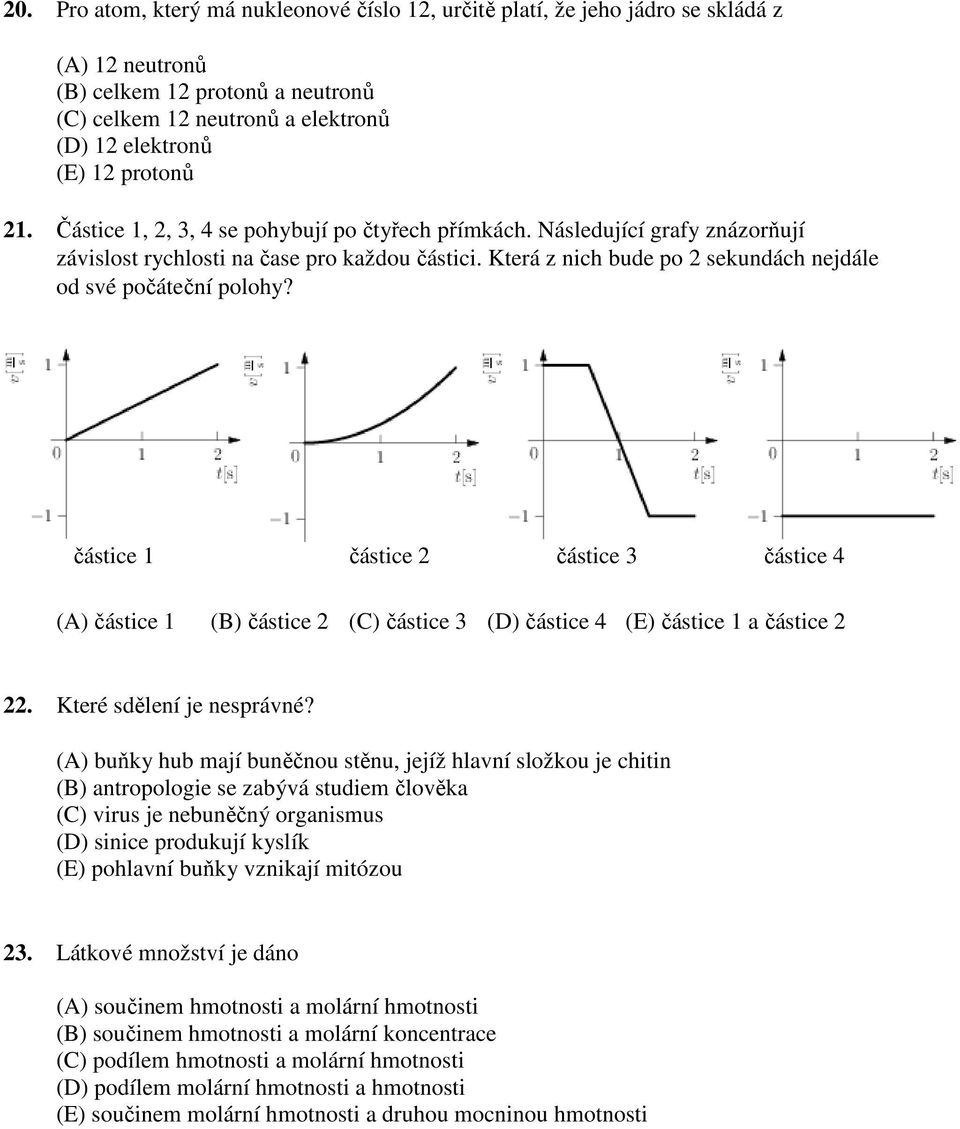 částice 1 částice 2 částice 3 částice (A) částice 1 (B) částice 2 (C) částice 3 (D) částice (E) částice 1 a částice 2 22. Které sdělení je nesprávné?