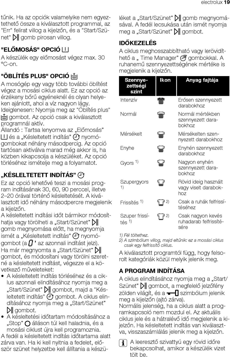 Ez az opció az érzékeny b r egyéneknél és olyan helyeken ajánlott, ahol a víz nagyon lágy. Ideiglenesen: Nyomja meg az "Öblítés plus" gombot. Az opció csak a kiválasztott programnál aktív.